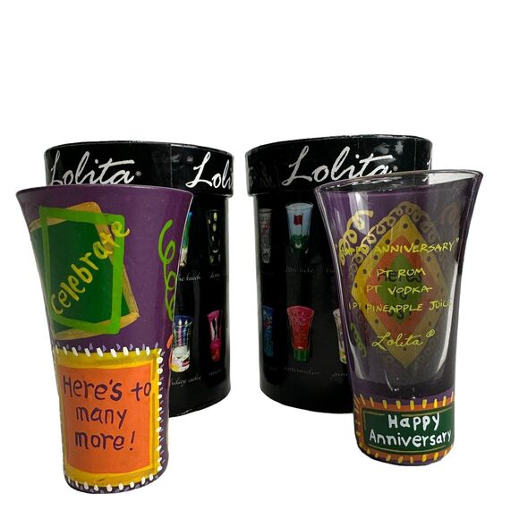 Lolita Party Shots Happy Anniversary Shot GLASS Set Of 2 - Picture 1 of 7
